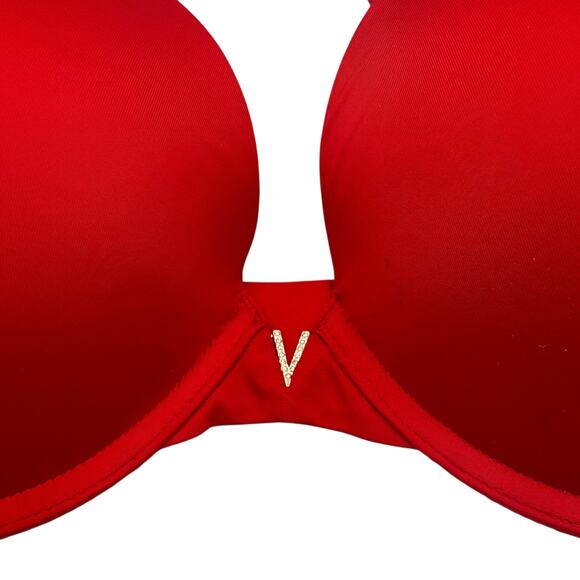 Victoria’s Secret 34DD Bright Red Gold Accents Supported Push Up Bra - Picture 5 of 7
